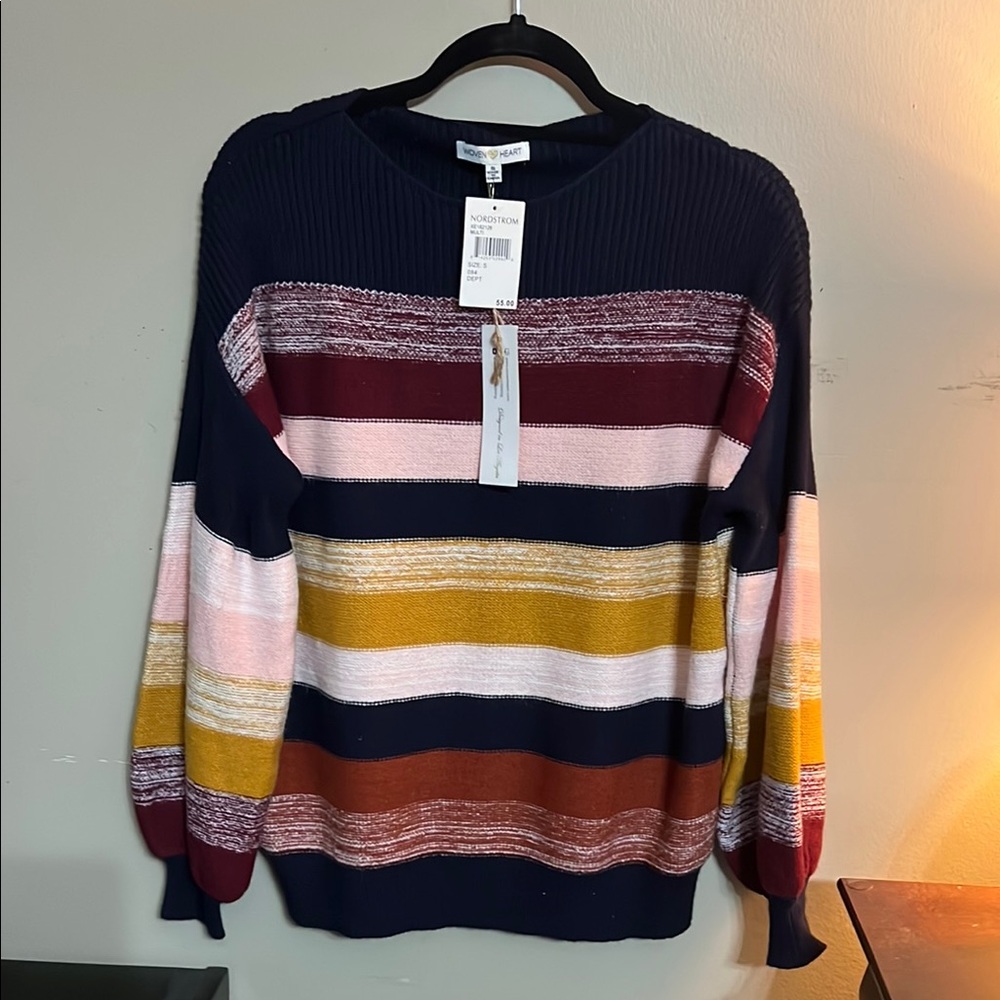 Woven Heart Multicolor Striped Sweater